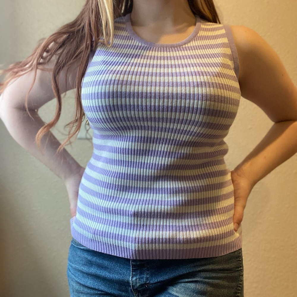 Pastel purple and white striped vest
